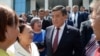 Kyrgyzstan - Bishkek - Sooronbay Jeenbekov with kyrgyz migrants - mekendeshter 2 Aug 2019 