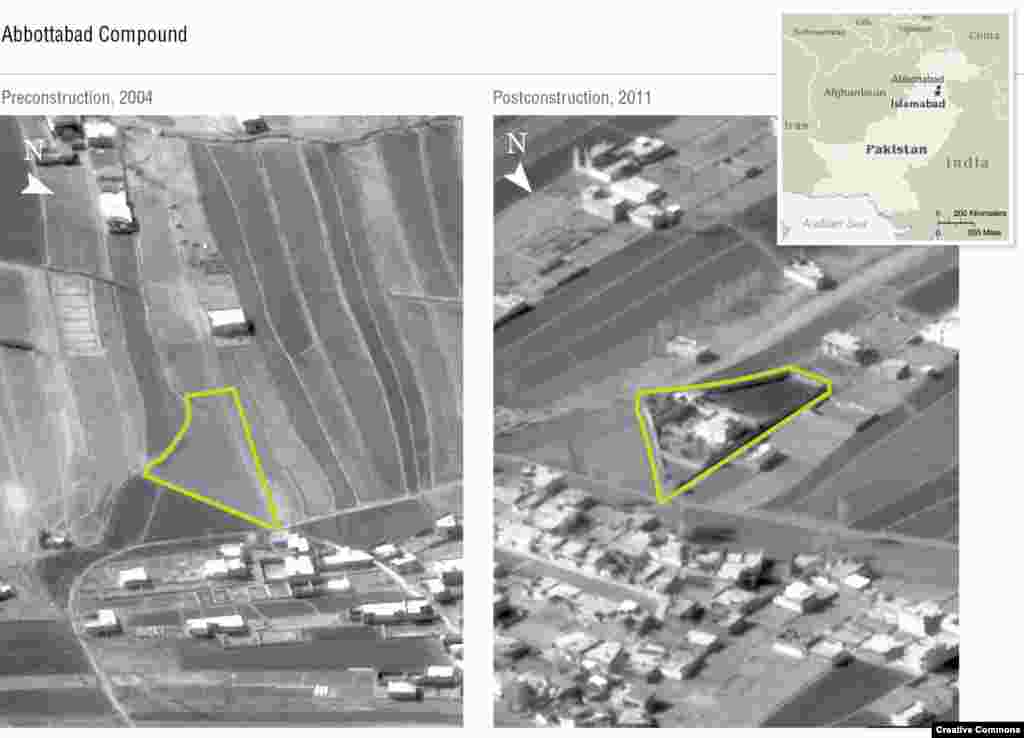 CIA surveillance drone photos showing a new compound in Abbottabad &nbsp; Bin Laden made his way to the northern Pakistani city of Abbottabad, where a large compound ringed with high walls was built around 2005. Locals noticed that the compound&#39;s residents burned their garbage instead of putting it out to be collected.