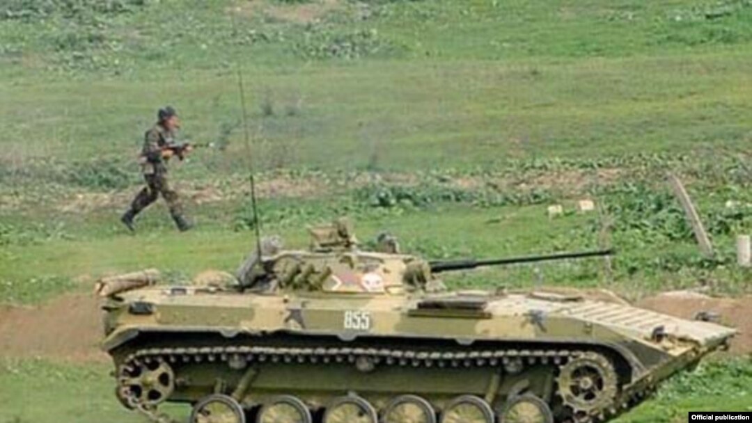 Armenian troops in Nagorno-Karabakh. Azerbaijan's military doctrine refers to the 'separatist regime...on Azerbaijani territory' as a top threat. 
