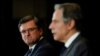 U.S. Secretary of State Antony Blinken (right) and Ukrainian Foreign Minister Dmytro Kuleba attend a news conference in Washington on February 22. 