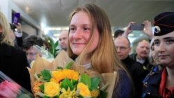 Maria Butinais welcomed upon her arrival at Sheremetyevo International Airport outside Moscow on October 26, 2019.