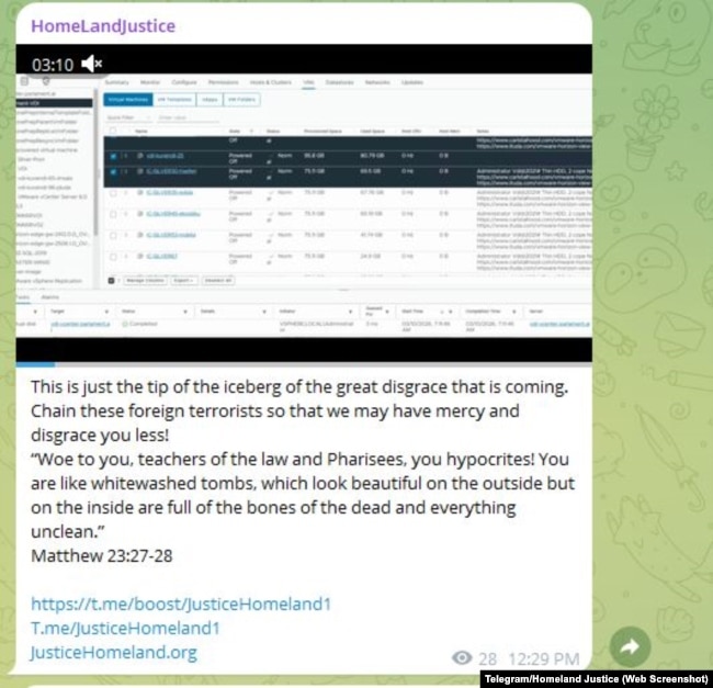 Paralajmërimi në kanalin “HomeLand Justice”, më 10 mars.