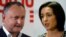 The two main candidates in Moldova's upcoming presidential election: current incumbent Igor Dodon (right) and formr Prime Minister Maia Sandu (composite file photo)