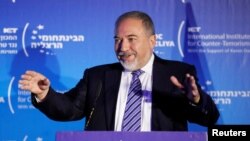 ISRAEL -- Israel's Defence Minister Avigdor Lieberman speaks during the International Institute for Counter Terrorism's 17th annual conference in Herzliya, September 11, 2017