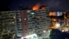 Fire in the building in Galati, Romania, following a drone strike on the night of May 29.
