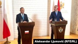 Podgorica Montenegro - Polish Prime minister Andrzej Duda and Montenegrin president Milo Djukanovic