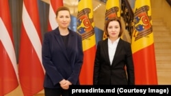 Mette Frederiksen și Maia Sandu, în timpul vizitei la Chișinău a prim-ministrei daneze, în ianuarie 2023. Danemarca va prelua președinția Consiliului European în iulie 2025. Această țară susține pe deplin atât Ucraina cât și R. Moldova în calea aderării la UE.