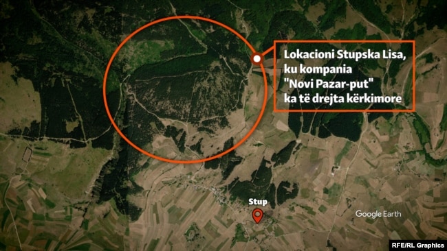 Një pjesë e terrenit përreth fshatit Stup pranë Sjenicës, ku kompania "Novi Pazar-put" ka leje për eksplorim në lokacionin Stupska Lisa.