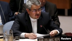 U.S. - Iran's United Nations (U.N.) Ambassador Gholamali Khoshroo speaks at a United Nations Security Council meeting at the U.N. headquarters in New York, July 20, 2015