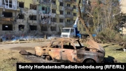 The aftermath of A Russian air strike on Druzhkivka, Donetsk region, Ukraine, on September 23.