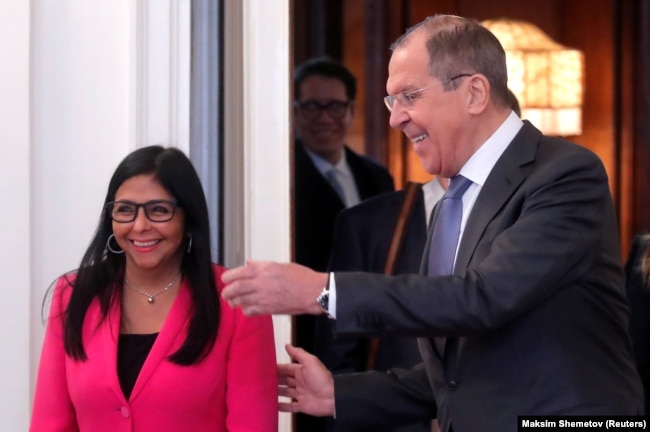 Zëvendëspresidentja e atëhershme e Venezuelës, Delcy Rodriguez, gjatë bisedimeve me Ministrin e Jashtëm rus Sergey Lavrov në Moskë më 1 mars 2019.