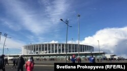 The Nizhny Novgorod football stadium is noted for its unique roof design.