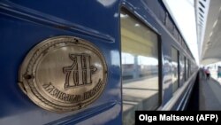 A close view of a car of the first tourist train passing through Russia's Arctic regions to Norway as it prepares to leave Saint Petersburg for a 11-day trip with 91 passengers on board on June 5.