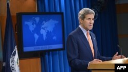 U.S. -- US Secretary of State John Kerry speaks during a briefing on the "2014 Country Reports on Human Rights Practices" at the State Department in Washington, June 25, 2015