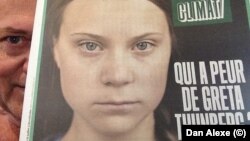 Prima pagină a ziarului Libération, de stânga, care a pregătit un dosar despre percepția adolescentei militante ecologiste