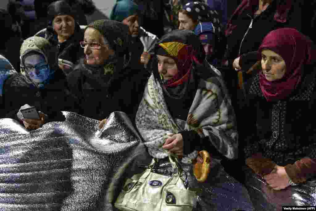 Ingush protesters take part in a sit-in rally against the new land-swap deal between Ingushetia and Chechnya in the capital, Magas, on October 7. (AFP/Vasily Maksimov)