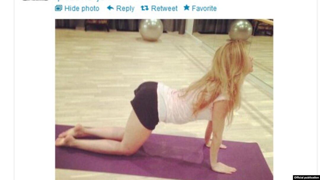 Among other things, the Uzbek president's daughter, Gulnara Karimova, has used her Twitter account to show off her favorite yoga moves. (Twitter screengrab)