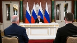Russian President Vladimir Putin gives a statement to the media in Moscow in the early morning of May 11.