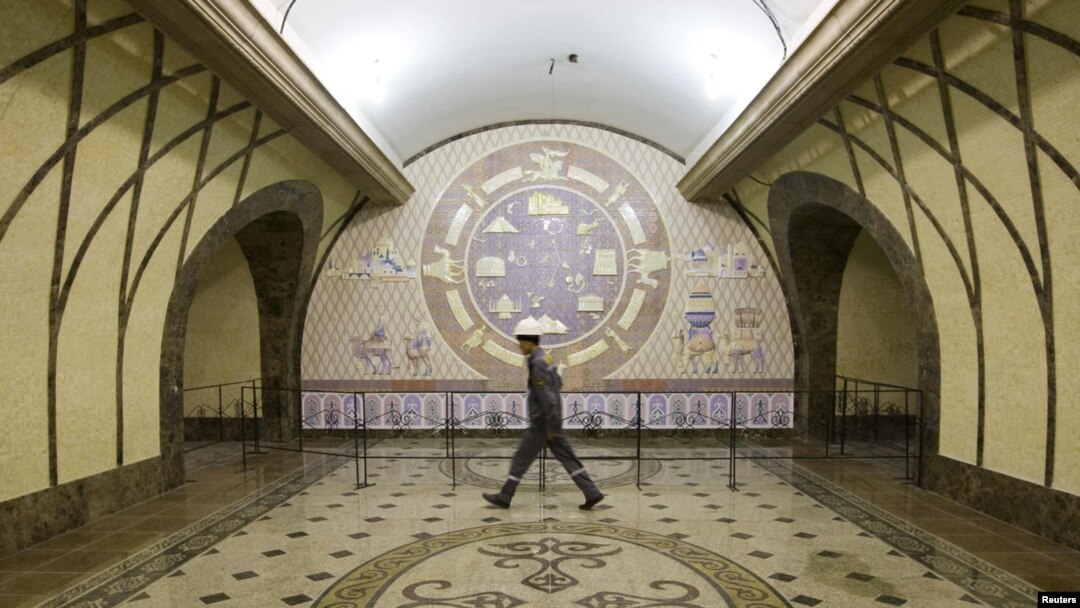The hall of the Zhybek-Zholy (Silk Road) station of the Almaty subway