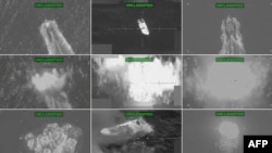 Вынікі ракетных удараў ЗША па трох караблях у Ціхім акіяне 15 сьнежня 2025 году. Скрын зь відэазапісу Паўднёвага камандаваньня Ўзброеных сілаў ЗША