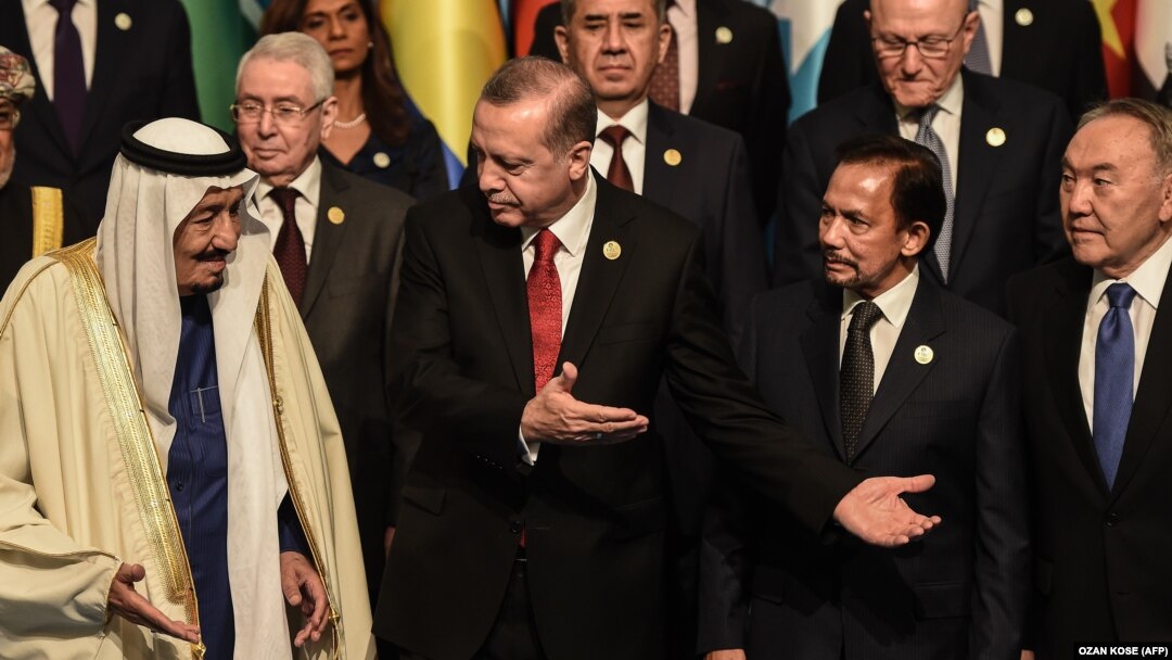 ملک سلمان، پادشاه عربستان، در جمع رهبران سازمان کنفرانس اسلامی در اجلاس استانبول