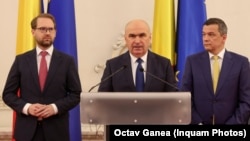 De la stânga la dreapta - Dominic Fritz, președinte USR, Ilie Bolojan, președinte PNL, Sorin Grindeanu, președinte interimar PSD.