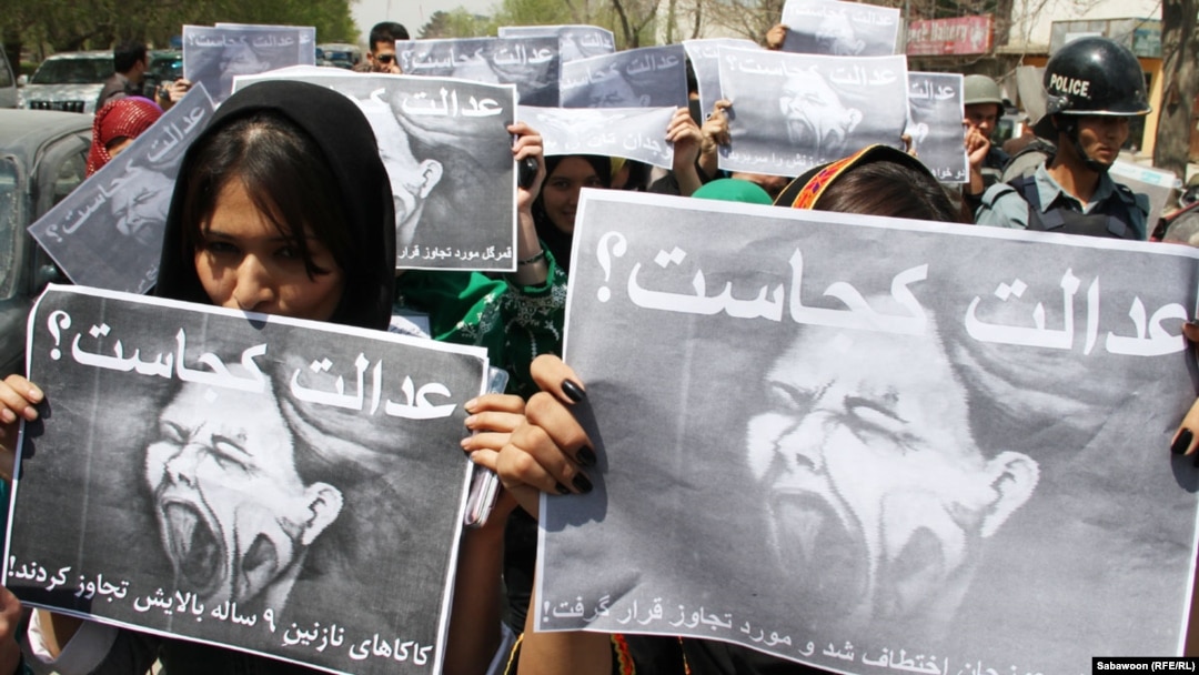 Afghan women in Kabul protest against violence against women in the western region of Herat earlier this year.