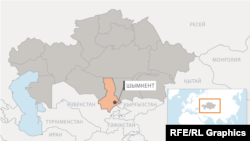 Город Шымкент на карте Казахстана. 