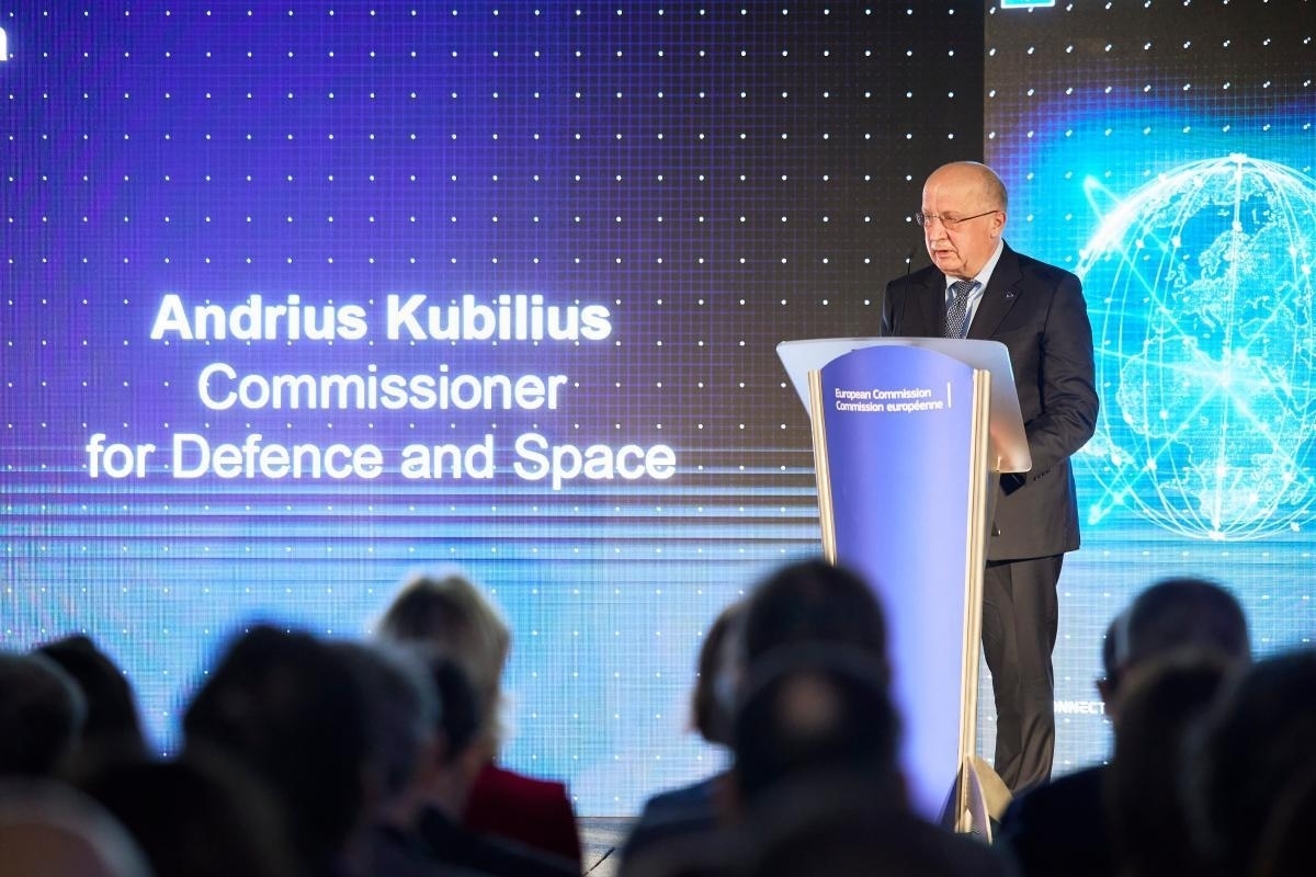 European Commissioner for Defence and Space Andrius Kubilius at an event for the IRIS² satellite constellation, December 16, 2024, Brussels, Belgium