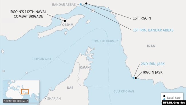Key Iranian Navy and IRGC Bases in the Strait of Hormuz