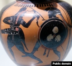Скіфський лучник і грецький гопліт, родоська ваза, 510-ті рр. до н.е.