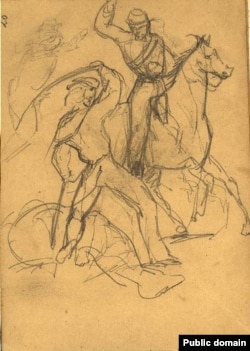 Рисунок Льва Мечникова: схватка гарибальдийца с бурбонским всадником