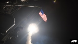 A cruise missile launched by the U.S. Navy in April 2017 in response to an alleged Syrian chemical weapons attack. 