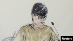 A courtroom sketch of Enrique Marquez who has pleaded guilty to conspiring with Syed Rizwan Farook to attack a community college.