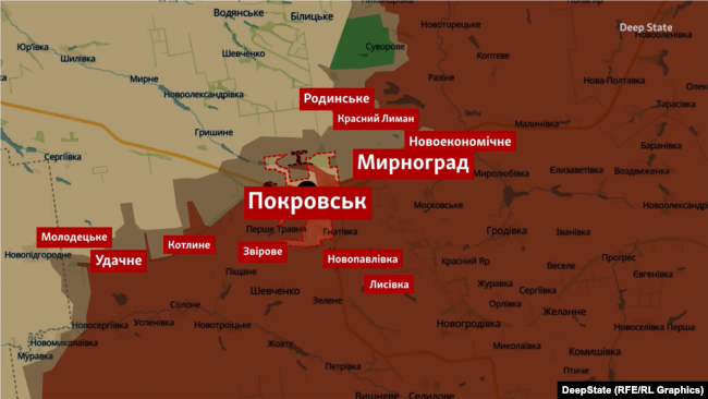 Покровсько-Мирноградська агломерація на мапі DeepState станом на 14 січня 2026 року
