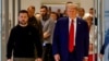 Republican presidential nominee and former U.S. President Donald Trump (right) and Ukrainian President Volodymyr Zelenskiy meet for talks at Trump Tower in New York on September 27.