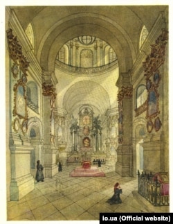 Тарас Шевченко «Собор Почаївської Лаври» (внутрішній вигляд), акварель, 1846 рік