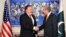 Pakistani Foreign Minister Shah Mahmud Qureshi (right) with meeting with U.S. Secretary of State Mike Pompeo in Islamabad on September 5.