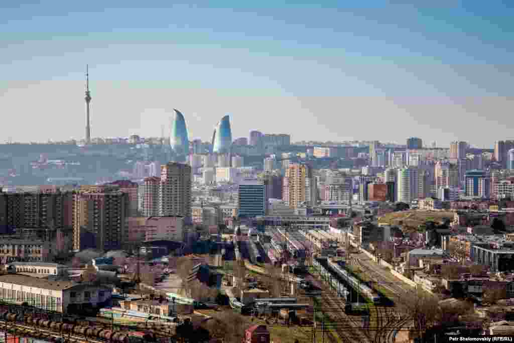 The Baku skyline seen from an unfinished skyscraper