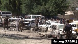 Vehicles destroyed by the blast in Khost on May 27