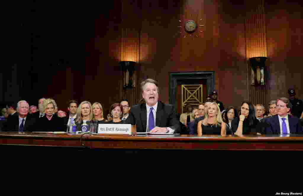In an emotional and angry session, U.S. Supreme Court nominee Brett Kavanaugh testifies before a Senate Judiciary Committee confirmation hearing on Capitol Hill in Washington on September 27. Kavanaugh was testifying after the committee heard from Christine Blasey Ford, who accused Kavanaugh of sexually assaulting her when they were teens. Kavanaugh denied the accusation. (Reuters/Jim Bourg)