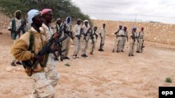 Al-Shabab Islamic militants training at a camp in in Marergur in the Galgadud region of Somalia.