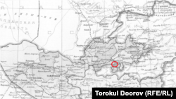 Vorukh is circled in this map of Central Asia from 1928. At the time, it was an extension of the Tajik Autonomous Soviet Socialist Republic (ASSR). However, by 1955, borders had been redrawn and Vorukh had become a Tajik enclave inside the Kyrgyz SSR. The map photo was taken by Madeleine Reeves, a researcher at the University of Manchester.