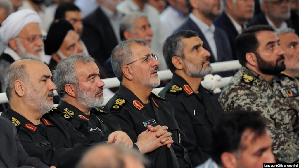 Top IRGC commanders (L2R) Hossein Salami, Ali Fadavi, Mohammad Pakpour and Amir Ali Hajizadeh on Fitr Prayer in Tehran on June 26, 2017.