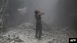 منطقه بوستان‌القصر پس از حملات هوایی ارتش سوریه