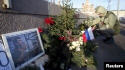 A memorial to Boris Nemtsov on the bridge in Moscow where he was shot dead in February 2015.