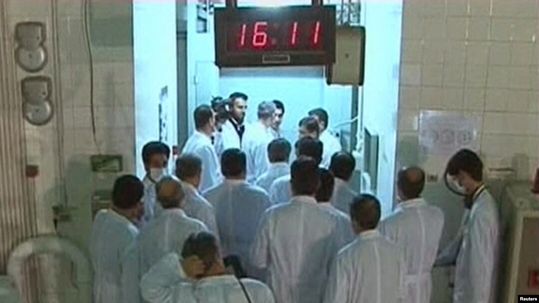 In a still image from video, a group of scientists is seen near the control room area at the Tehran Research Reactor in February.