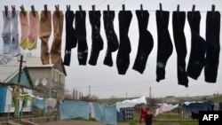 Ukraynada paltaryuyan qadın.