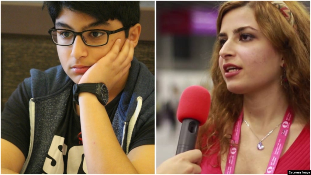 Iranian chess players Dorsa (right) and Borna Derakhshani