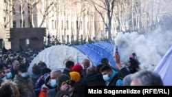 Акцыя пратэсту прыхільнікаў арыштаванага лідэра грузінскай апазыцыі Ніканора Мэліі